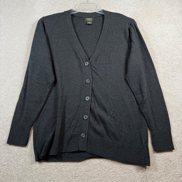 Eddie Bauer Cardigan Women XL Gray Cotton Cashmere V-Neck Button Front Sweater - Picture 2 of 6